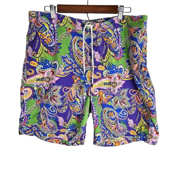 Polo Ralph Lauren Mens XL Paisley Print Swim Shorts Trunks Purple - Picture 1 of 10